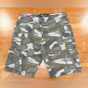 Iron Co. Green Camouflage Cargo Shorts for Men 11” inseam